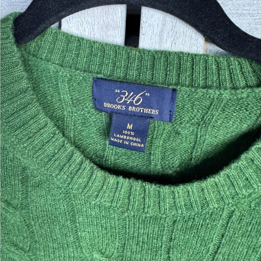 Brooks Brothers 365 Lambswool Green Cable Knit Crewneck Sweater Medium Preppy